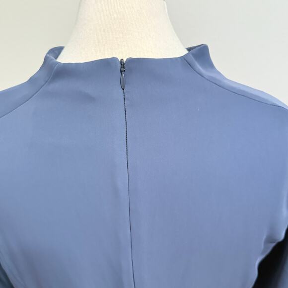 August 1 Eight Mandarin Collar Cutout Peplum Lined Blouse Sz M Blue Office Femme - Picture 4 of 8
